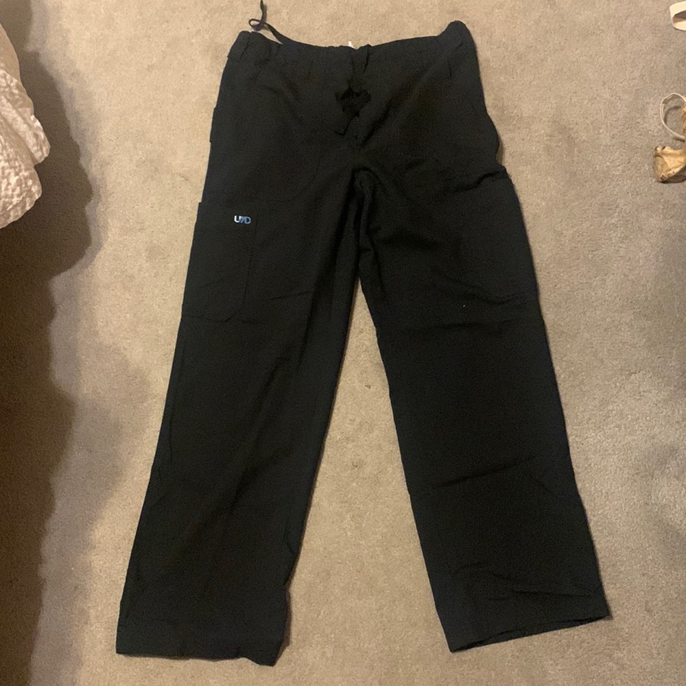 Black scrub pants size M with button zipper and tie